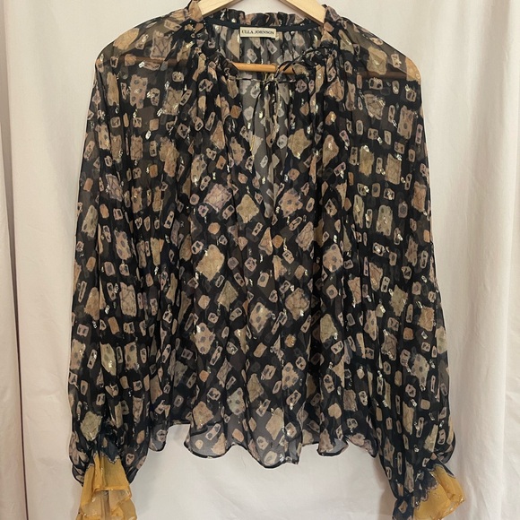 Ulla Johnson Tops - Ulla Johnson Black and Tan Ruffled Blouse